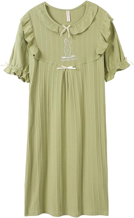 Amazon レディース 綿100 パジャマ 宮廷風 部屋着 柔らかい 薄手 寝間着 寝巻き 姫系 可愛い ゆったり 吸汗速乾 洗濯可 快適 着心地良い 夏 旅行 デイリー お散歩 中学生 高校生 おおきいサイズ グリーン パジャマ ルームウェアボトムス 通販