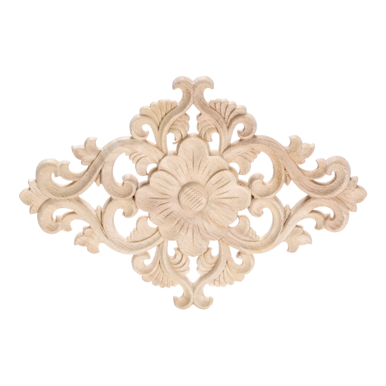 Photo 1 of Wood Carved Appliques, 1Pc Wooden Decorative Onlays, MUXSAM Unpainted Furniture Center Decals for Cabinet Dresser Bed Door Wall Wardrobe Ceiling Decoration Home DIY Project, 25x15cm/9.84"x5.9"