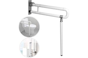 MYOYAY 24In Toilet Safety Rails Wall Mount Floor Support Foldable Toilet Grab Bar Handicap Grab Bars Rails Non-Slip Stainless