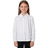 LOLANTA Girls Long Sleeve Uniform Shirt Kids Stretch Button Down Dress Shirts Stain Risistant Blouse with Peter Pan Collar