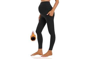 Foucome Women's Maternity Fleece Lined Leggings with Pockets Over The Belly Pregnancy Winter Warm Workout Yoga Pants