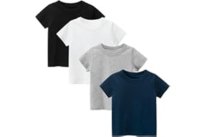 Winzik Girls Boys Short Sleeve Shirts Toddler Black T Shirts 4 Pack Crewneck Tee T-Shirt Basic Tops Clothes 2-7T