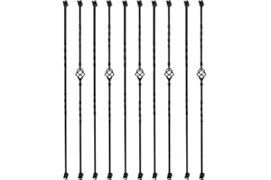 Sidasu 10 Pack Iron Balusters for Staircase Stair Spindles Hollow Single Basket with Double Twist 1/2" Square Metal Stair Balusters with 20 Baluster Swivel Shoes