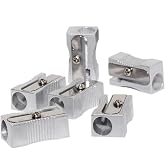 WEKOIL Dual Pencil Sharpener Handheld Metal 1-Hole Rectangular 6 Pack | for Standard No.2 Graphite Colored Pencils Wood-cased Pencils Home School Office, Silver