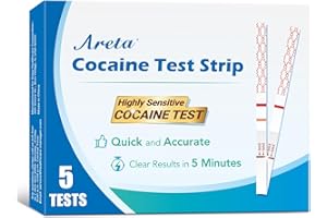 Areta Cocaine Test Strips: Instant Urine Drug Test for Cocaine 5 Pack, OTC Use, COC Coke Crack Home Detection Kit, 300 ng/mL Cutoff, Result in 5 Min -#ASCOC-114