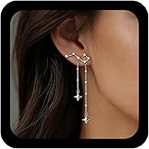 Iaceble Boho Cz Big Dipper Stud Earrings Star Tassel Drop Earring Silver Long Chain Dangle Earrings Jewelry for Women