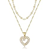 TANTIUE Heart Necklaces for Women 14K Gold Plated Layered Necklace Set with Cubic Zirconia Heart Pendant, Dainty Stackable Choker Chain, Gift for Her