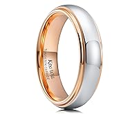 King Will 6mm Tungsten Ring for Men Women Gold/Rose Gold Silver Two-Tone Wedding Band - Engagement Ring for Couples, Domed Polished Finish, Step Edge, Comfort Fit, Size 7-12, Jewelry Box Included