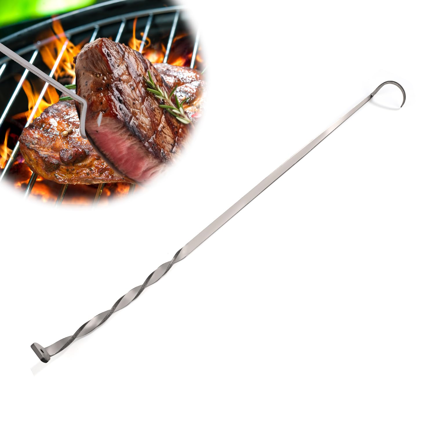 Meat Hook Flipper, Meat Flipper Hook with Rubber Tip Protective Cover Stainless Steel Meat Hooks for Grilling Meat Flippers Meat Turner Hook for Grilling Smoking Griddle