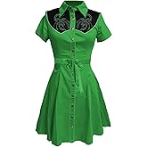 MARSVOVO Vintage Western Flower Printed Shirt Dress Women Summer Button Down Casual Retro Cowgirl Style Midi Dresses