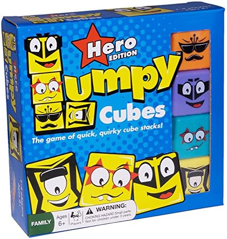 RoosterFin Lumpy Cubes Family Board Game โ Hero Edition โ Teacher Created Quick Stacking, Pattern Matching Fun with Emoji-Like Faces and Picture Cards for All Ages, Kids and Adults 6 Years and Up