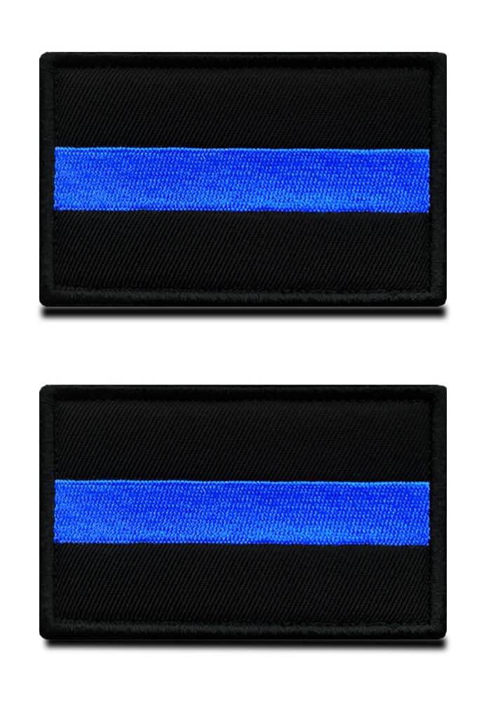 Pack of 2 PCS Tactical Thin Blue Line Police Patch - Hook & Loop Embroidered Fastener- Military UK Thin Blue Line Emblem Patches for Clothes Uniform Vest Backpack — image 1