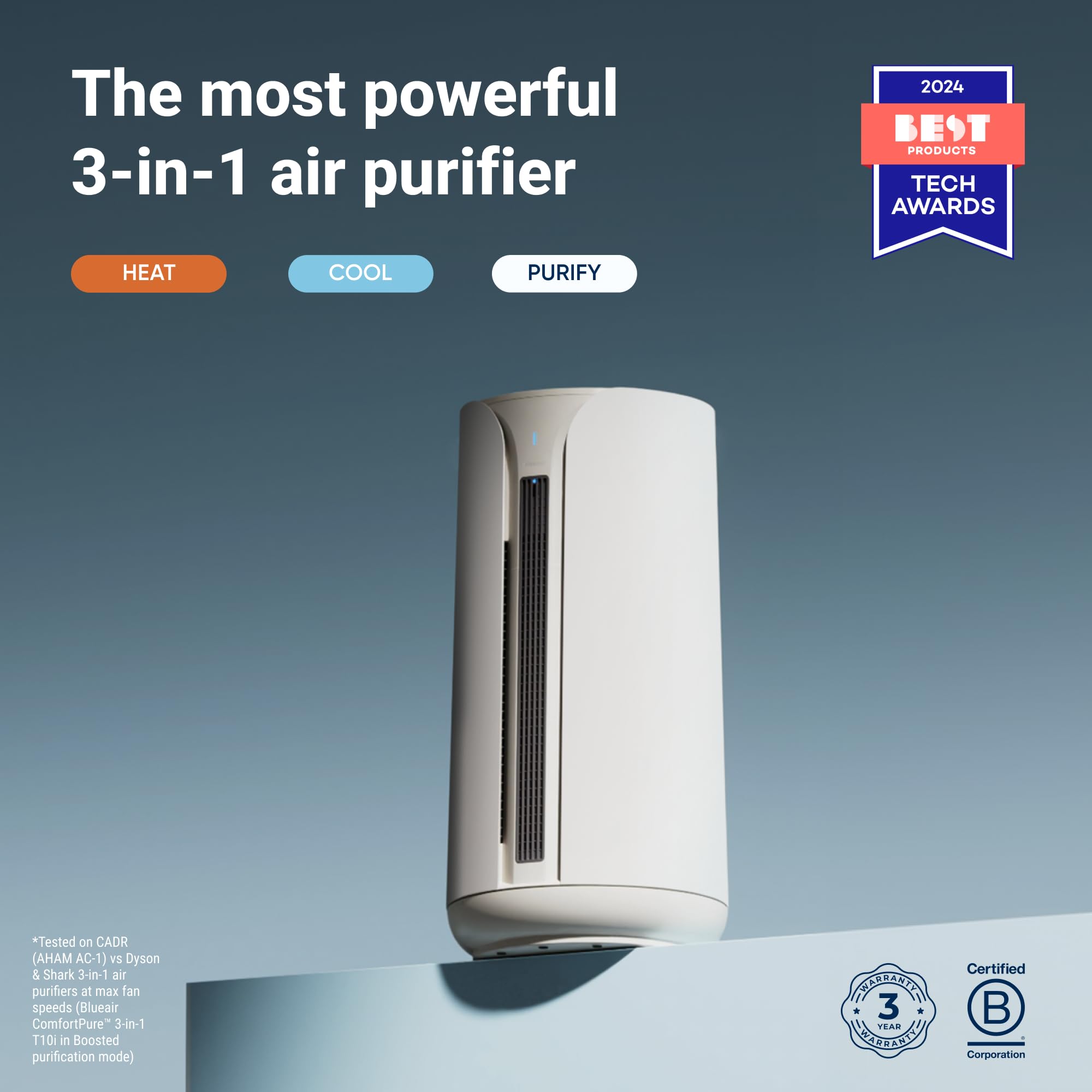 Blueair Heat + Cool Smart Air Purifier – Heats, Cools & Purifies with HEPASilent™” Technology, Air Purifier for Large Room, Covers 840 sqft in 60 Minutes