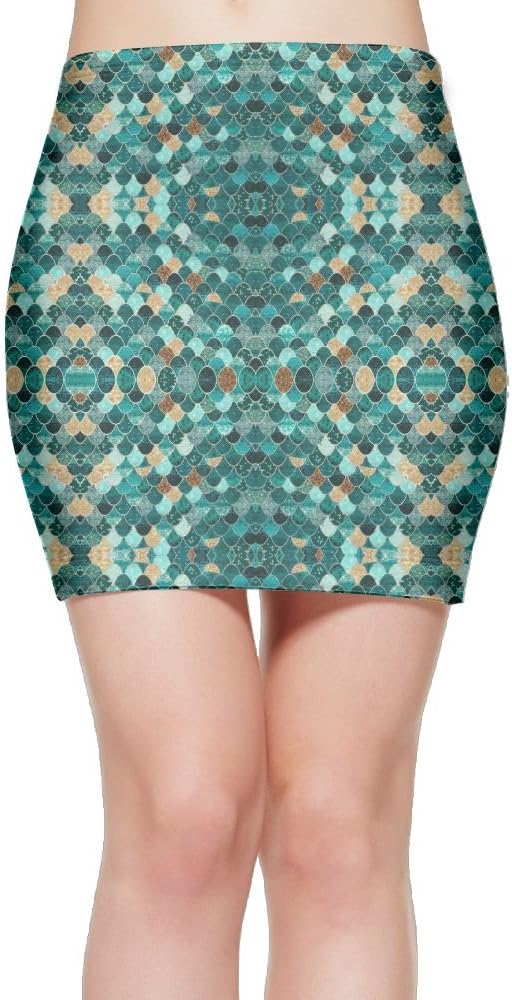 REALLY Golden MERMAID Scale Womenâ€s Bodycon Mini Knit Basic Stretch Short Pencil Skirt L