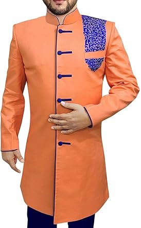 Inmonarch Mens Indian Wedding Clothes Orange Indowestern Sherwani Thread Embroidery In0561 At Amazon Men S Clothing Store