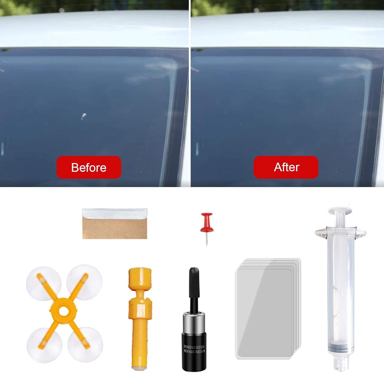 Amazon Haohaiyo フロントガラス修理キット 自動車用ガラスナノ修繕 割れガラスナノ修繕工具セット ひび割れ 補修 飛び石 傷 穴埋め対策 ウィンドウ用ツール 車 バイク