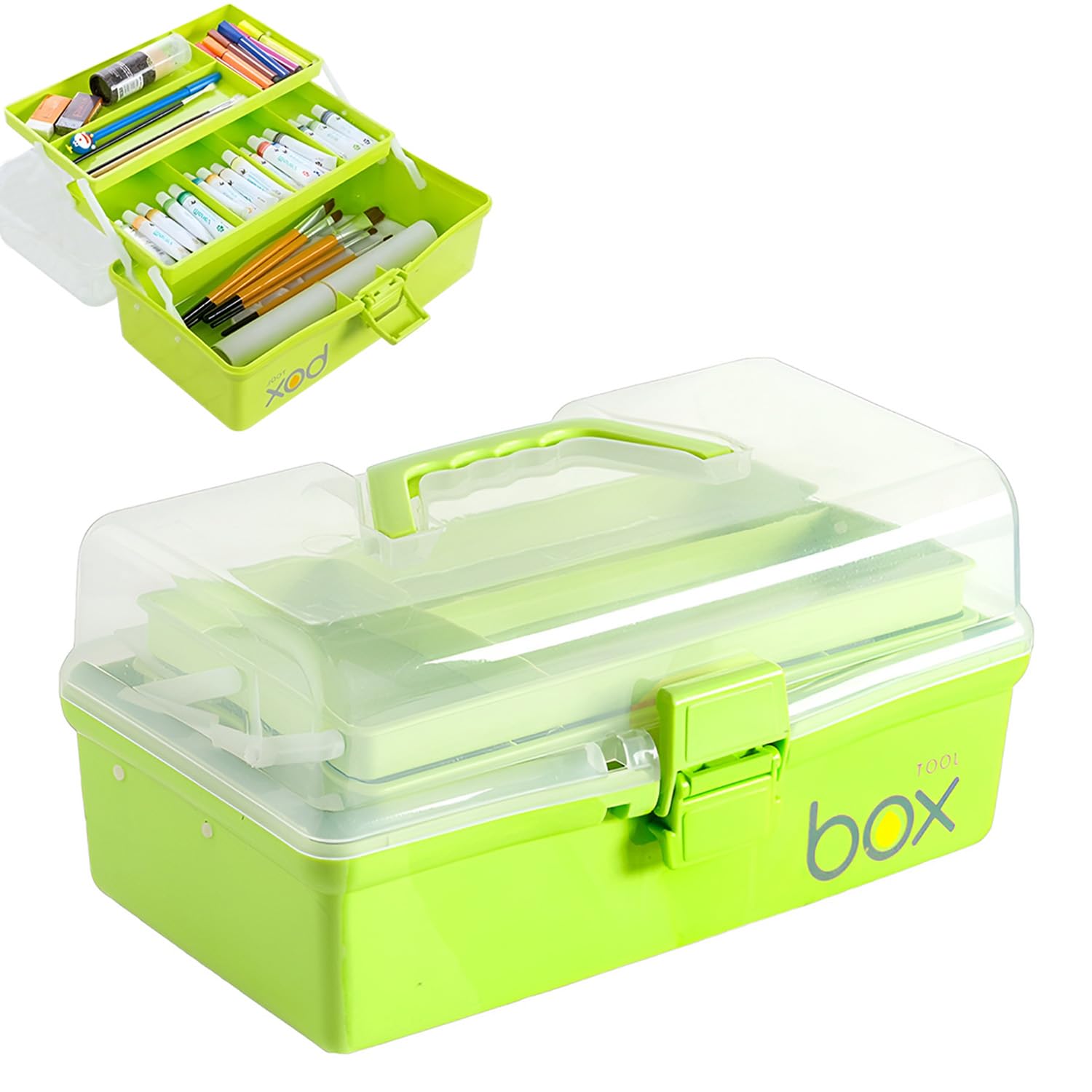 3 Layers Art Storage,Medical Box,Plastic Craft Storage Boxes with Compartments,Craft Box Storage Caddy,Art Storage Box,Craft Organiser for Sewing,Hobby,Arts,Crafts,Lego,Medicine,Stationery (Green)