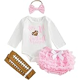 Dewadbow My 1st Football Season Baby Girl Outfit Newborn Letters Long Sleeve Romper Ruffle Bloomers Headband Leg Warmers Set