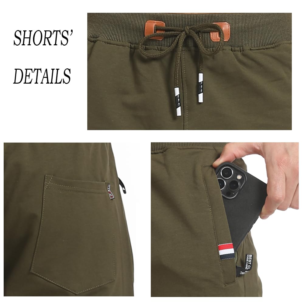 JustSun Sport Shorts Herren Kurze Hose Sommer beiläufig Baumwolle Elastische Taille Sweat Shorts Armeegrün Small 6