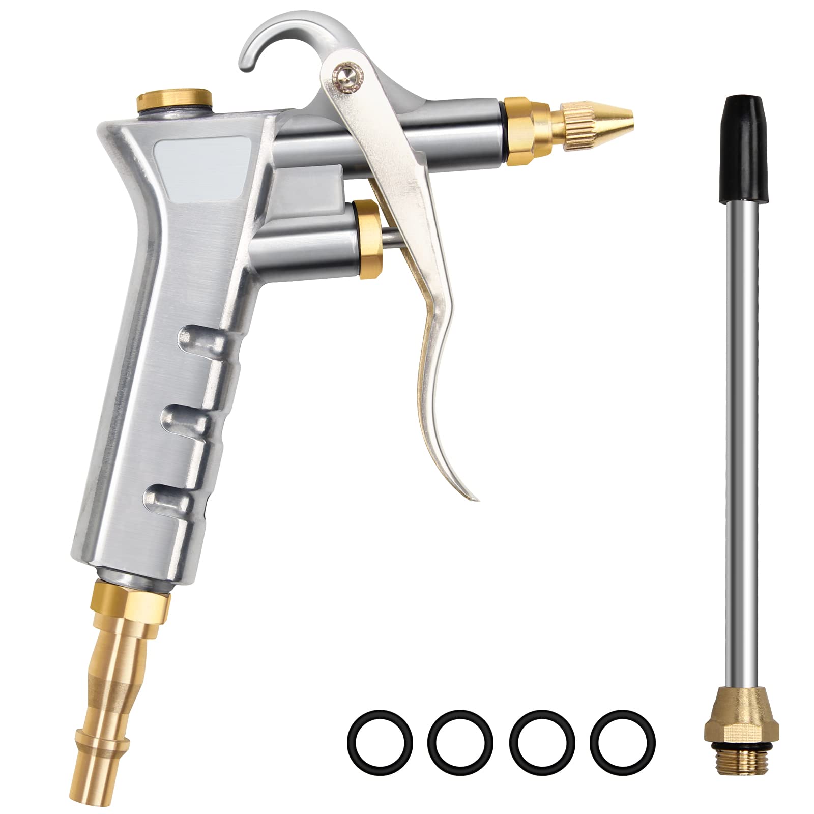 Air Blow Gun, Industrial Air Compressor Nozzle Duster Blow Gun Cleaner, Include 1 PCS Air Flow Extension Nozzle, 4 PCS Silicone Sealing Rings
