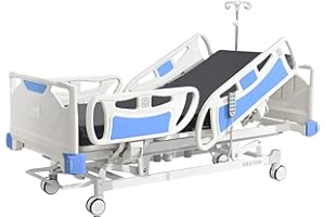 OLERN Premium 5 Function Full Electric ICU Hospital Bed with 4.7" Mattress for Home Use-17.7" - 29.5" Height Range-CPR One-Click Recovery-5" Casters, 530LBS Loading, Adjustable Medical Bed Frame
