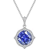 Lwsary Halo Solitaire Pendant Necklace 925 Sterling Silver Gemstone Necklace Princess Cut Birthstone Jewelry for Women
