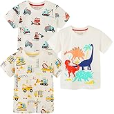 GFQLONG Toddlers Baby Boys Pack of 3 Cotton Short Sleeve Shirts Clothes Dinosaur Graphic T-Shirt Outfit