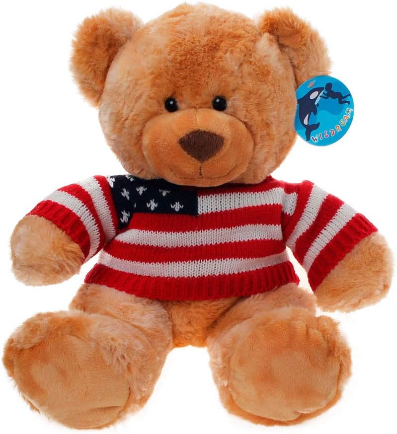 WILDRAM Teddy Bear Wearing USA Flag Sweater Stuffed Animal 10 Inches