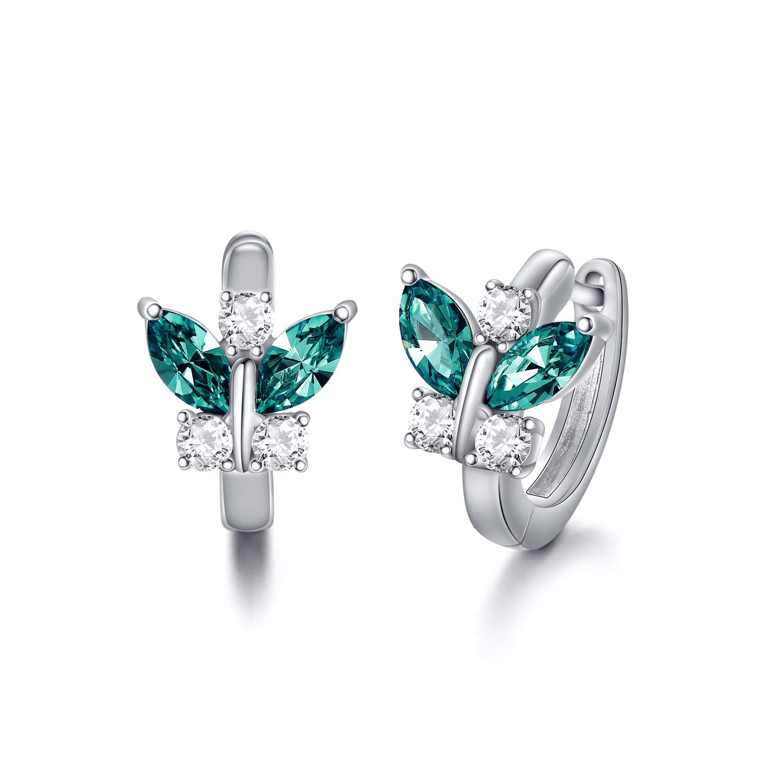 925 Sterling Silver Butterfly Hoop Earrings, Birthday Jewellery Gifts for Women Girls Daughter (Simulated Emerald)