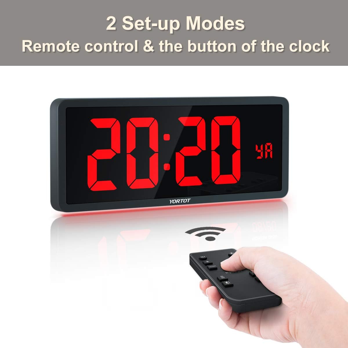 YORTOT 16” Large Digital Wall Clock with 7 Color Decor Night Light, 4 Level Brightness Dimmer, Remote Control, Big Red Number LED Display with Indoor Temperature, Date and 12/24H, DST, Fold Out Stand: Electronics