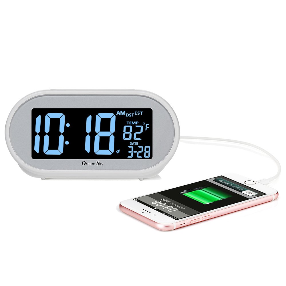 DreamSky Auto Time Set Alarm Clock With Snooze And Dimmer ,Charging