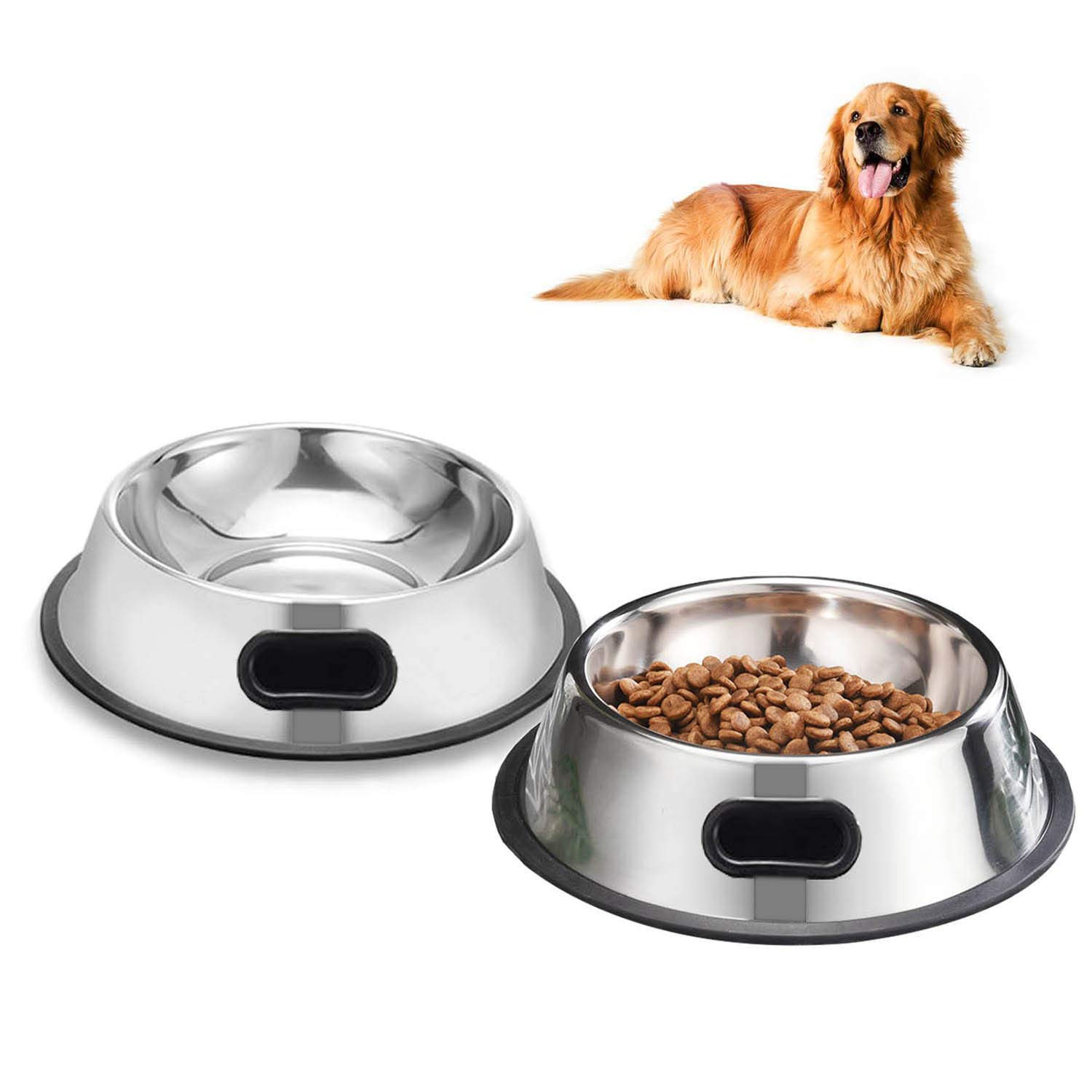 SUOXU Dog Bowl,2 Stainless Steel Feeder Dog Bowl,Dog Plate Bowls With Rubber Bases Medium and Large Pet Bowl For Feeding Water and Food