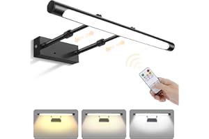 MELULUA Retractable Picture Lights, 16.73in Rechargeable Wall Lights, Wireless Picture Light with Remote, Fast Charge Battery Operated Up to 20H W/Timer, Dimmable wall lights for for Portrait Wall Gallery