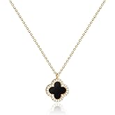 COBI Dainty 4 Leaf Clover Necklace,18K Gold Plated Mother of Pearl & Cubic Zirconia, 16" Chain with 2" Extender, Available in Single Pendant or Multi Station Styles