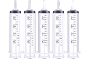 BSTEAN 150ml Syringe without Needle, Individually Wrapped for Industrial, Scientific, Measuring, Watering, Pet Feeding, Liquid Refilling and Dispensing (Pack of 5)