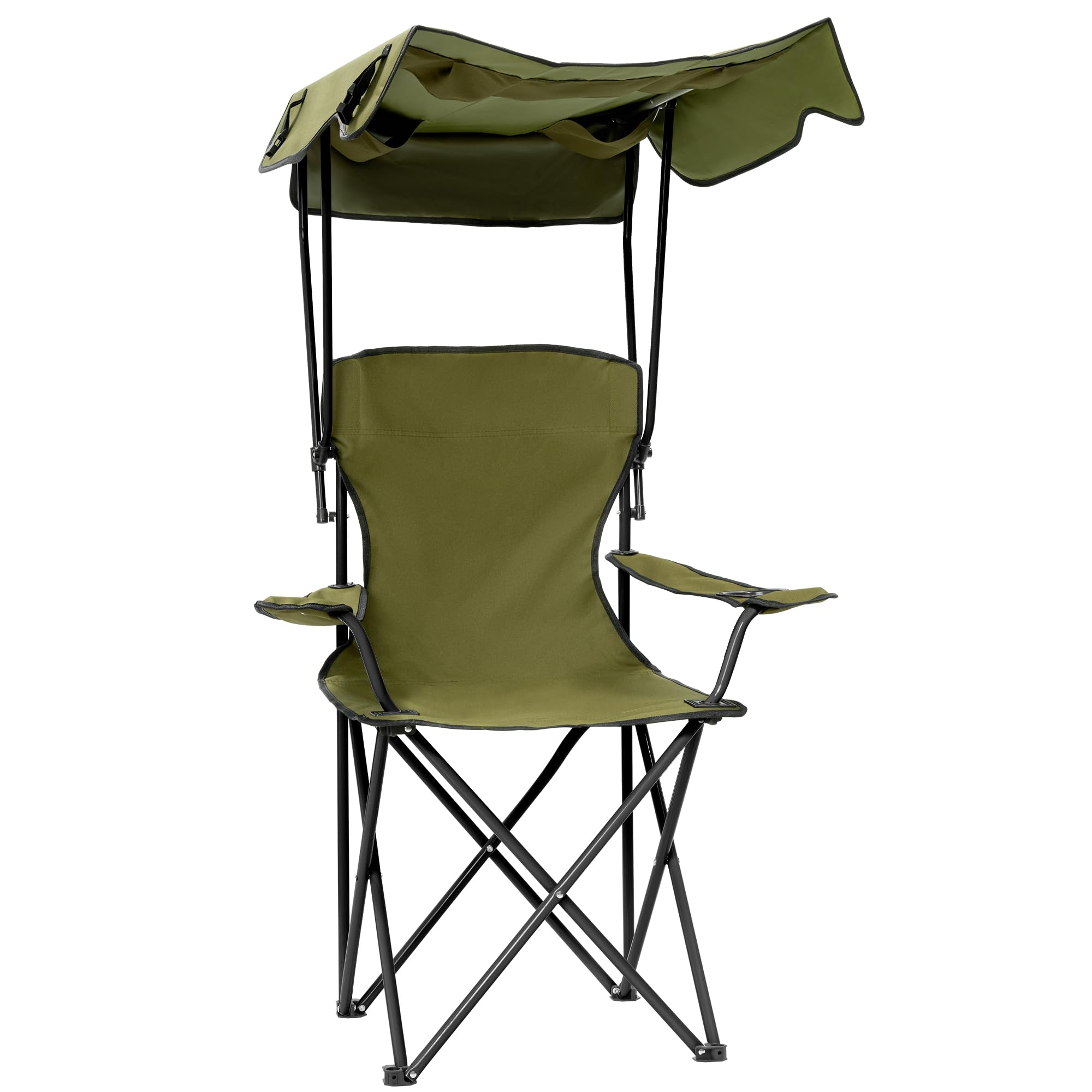 Photo 1 of ?????? Folding Camping Chair with Canopy, Portable Outdoor Beach Chair for Fishing, BBQ, Picnic, Backyard, Lightweight Sun Shade Chair with Cup Holder, Army Green