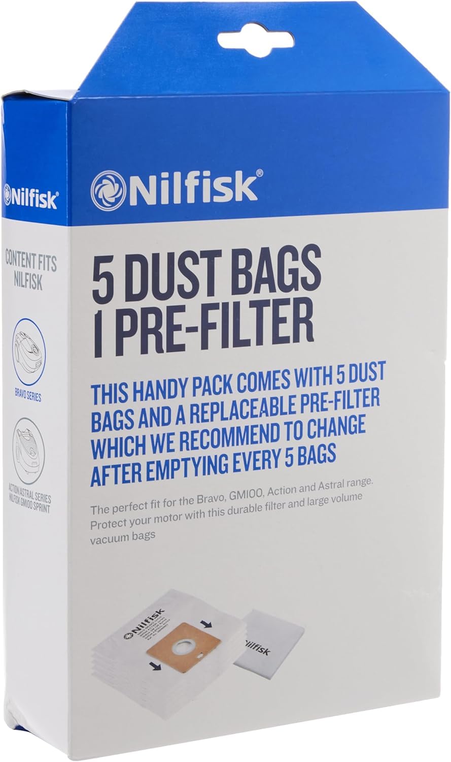 Nilfisk Genuine Action & Bravo Vacuum Cleaner Dust Bags 5 Pack + Filter