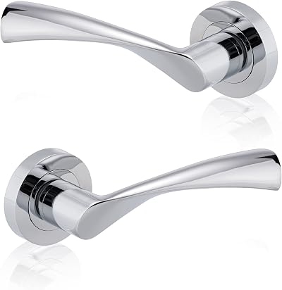 XFORT Polished Chrome Warped Lever On Rose Door Handles Pair