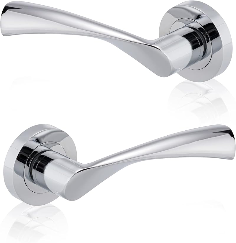 XFORT Polished Chrome Warped Lever On Rose Door Handles Pair