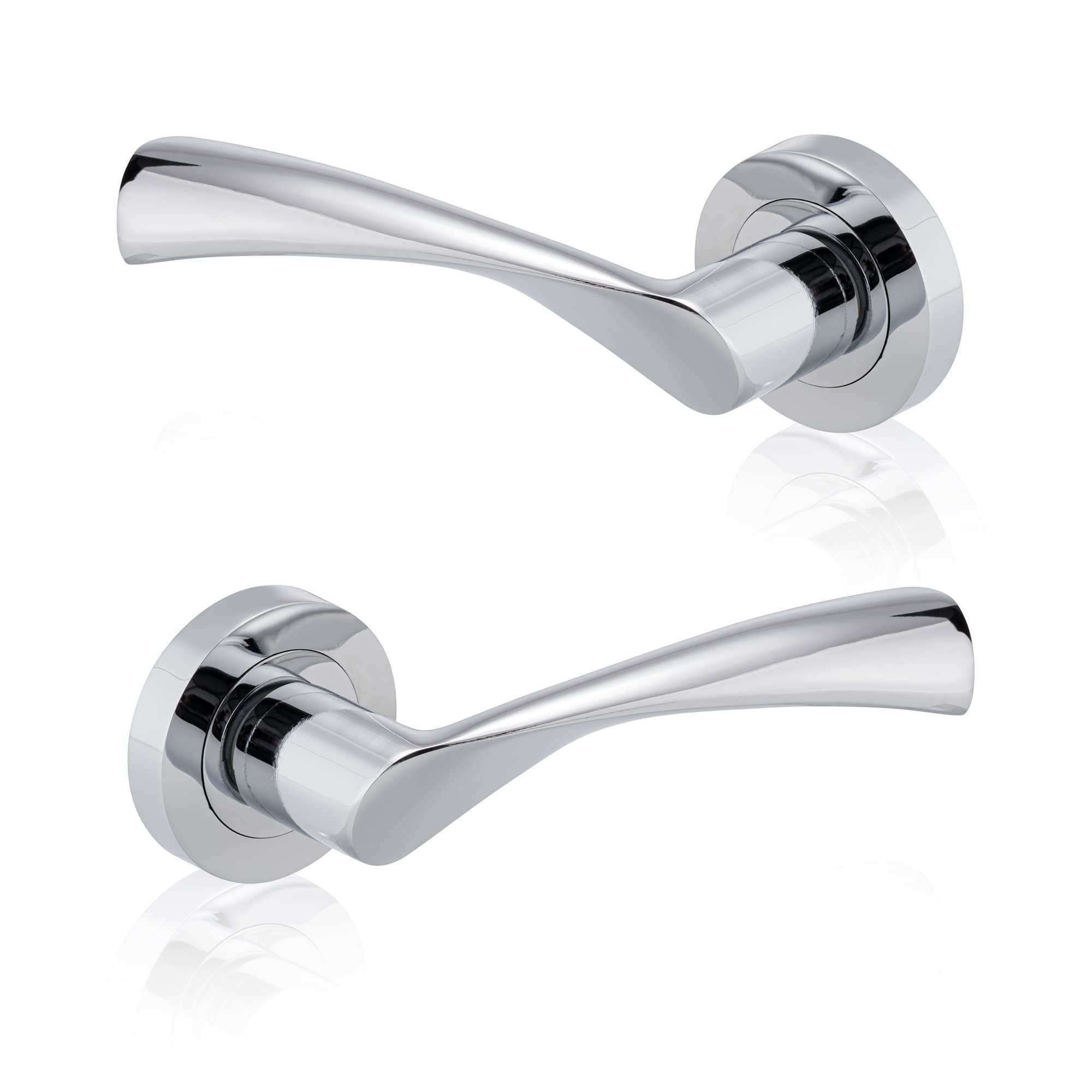 XFORT Polished Chrome Warped Lever On Rose Door Handles, Twisted Lever Latch Rose Door Handle, Ideal for Internal Wooden Doors for Home and Office (1 Pair)