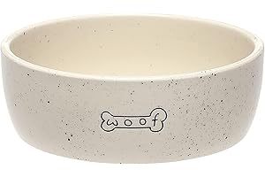 Pearhead Ceramic Woof Dog Bowl, Holds 3 Cups, Stoneware Food and Water Dish, Pet Feeding, Microwave and Dishwasher Safe, Medium