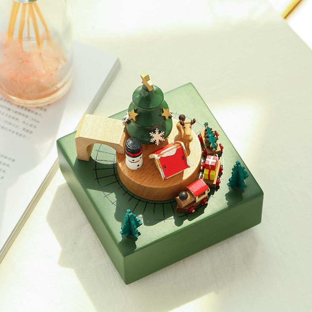 GJZ New wooden music box wooden music box birthday gift Laputa Home Decoration merry Christmas to give the children a Friend,Christmas Train,15 * 11 * 11cm