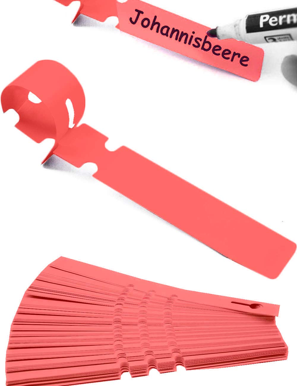 HomeTools.eu® 100 x Labelling Tapes for Plants Trees Shrubs Plastic 21 x 2 cm Weatherproof with Loop for Attachment Red