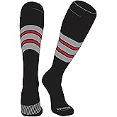 PEAR SOX Striped OTC Baseball, Softball, Football Socks (E) Black, Silver, Red