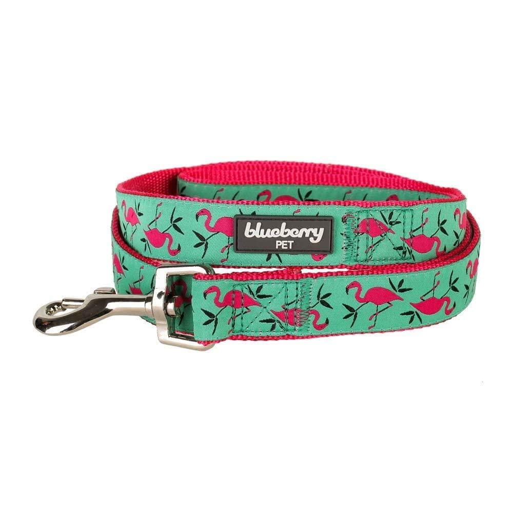 Blueberry Pet Durable Pink Flamingo on Light Emerald Dog Lead 120 cm x 2.5cm, Large, Basic Nylon Leads for Dogs, Matching Collar & Harness Available Separately