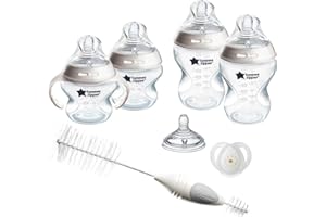 Tommee Tippee Natural Start Baby’s First Bottle and Pacifier 8 Piece Set, 2 x 5oz and 2 x 9oz Anti-Colic BPA Free Bottles, 2 