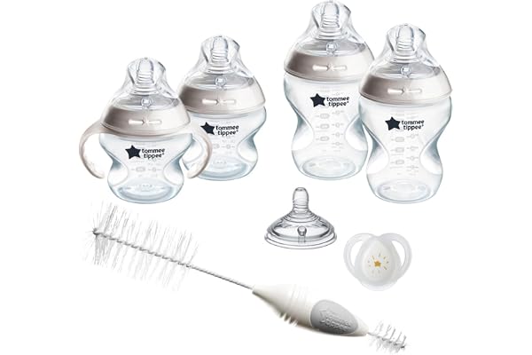 Tommee Tippee Natural Start Baby’s First Bottle and Pacifier 8 Piece Set, 2 x 5oz and 2 x 9oz Anti-Colic BPA Free Bottles, 2