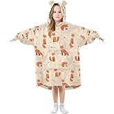 YETTASBIN Fox Wearable Blanket Hoodie for Kids, Oversized Soft Cozy Flannel Sweatshirt Blanket with Pocket