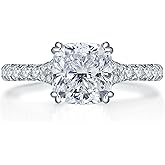 Bo.Dream Split Shank Cubic Zirconia Engagement Rings for Women Cushion/Oval Cut Platinum Plated 925 Sterling Silver