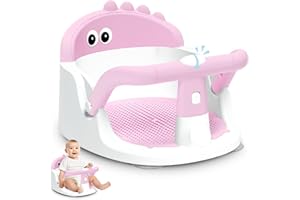 LERRUTUE Baby Bath Seat for Babies 6 Months & Up Sitting Up, Non-Slip Baby Bath Chair with Suction Cup, Safe and Comfortable Portable Infant Bath Seat for Bathroom, Bathtub Tub, Easy to Clean (Pink)